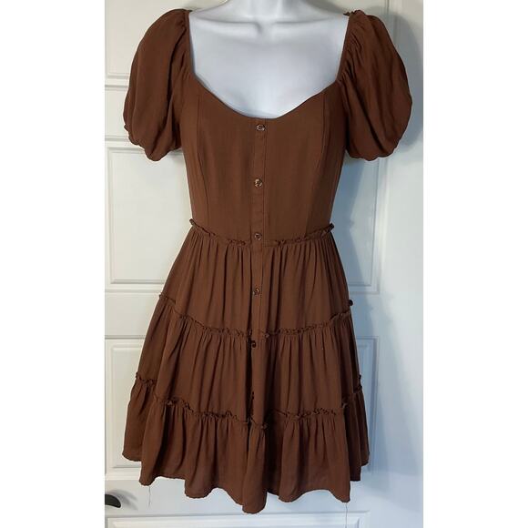Trixxi Dresses & Skirts - Trixxi Brown Tiered Boho Peasant Party On/ Off Shoulder Mini Dress S